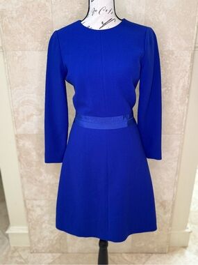 J.Crew Royal Blue Wool Blend Long Sleeve Belted Dress Size 0 EUC